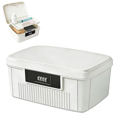 Chiziyixin 2 Layer Medicine Storage Box,Medication Lock Box with 4 Digital Code,Portable Handle,Removable Tray,Lockable Medical Storage Organiser for