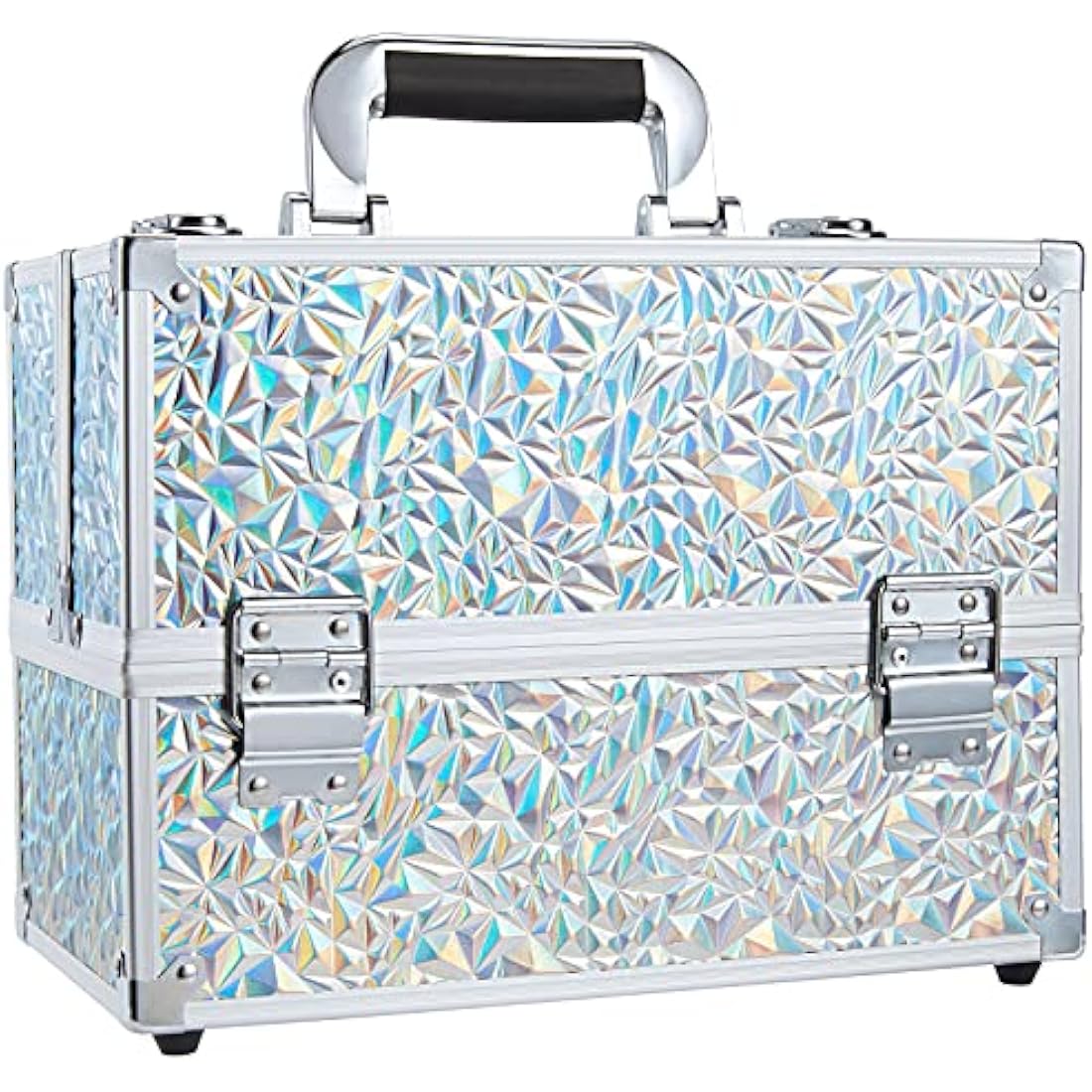 Frenessa 6 Trays Makeup Box Cosmetics Case Jewelry Organiser Vanity Make Up Storage Box Beauty Train Case Lockable with Keys, Silver
