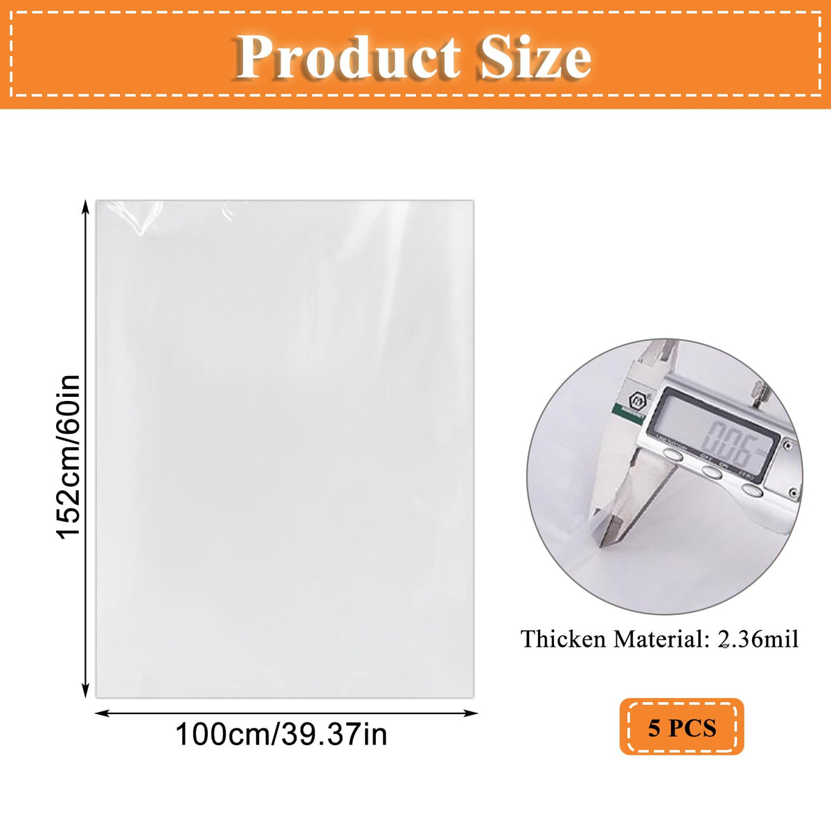 Clear Storage Bags, 5PCS Clear Plastic Bags Extra Large Storage Bag 40x60 Inches Heavy Duty Plastic Storage Bags ffor Packaging Office Chairs Luggage