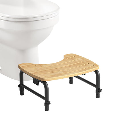 Skokliz Bamboo Squatting Potty for Adult Toilet Stool, Adjustable Height 7-9 Inch Ergonomic Squatting Aid, Non-Slip Toilet Poo Stool Adult