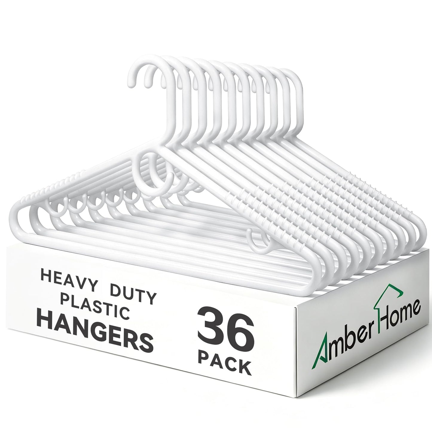 Amber Home 36pcs Thick Plastic Shirt Hangers, Stable Suit Hangers, White