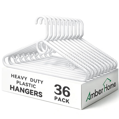 Amber Home 36pcs Thick Plastic Shirt Hangers, Stable Suit Hangers, White