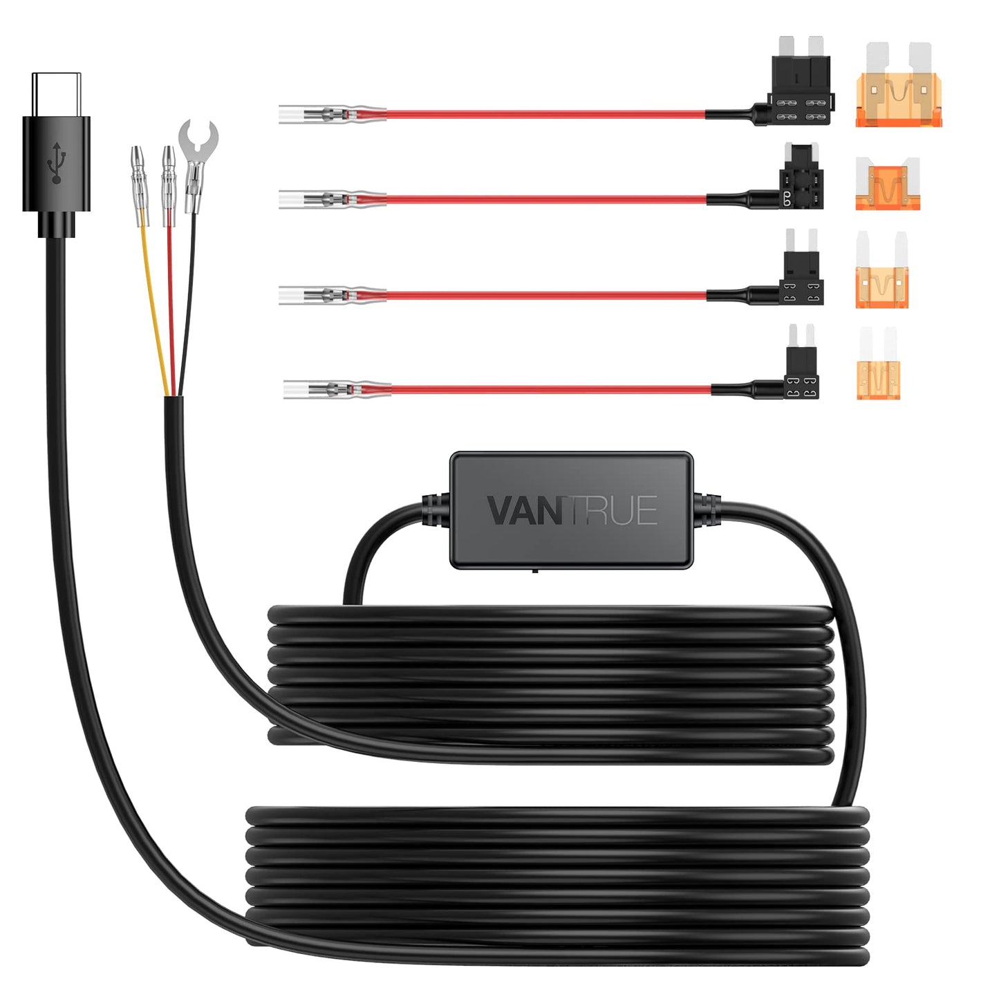 VANTRUE USB-C 2 Level Hardwire Kit with ACC Fuse for N5(S)/N4 Pro(S)/N4(S)/N2X/E360/S1 Pro(MAX)/E1 Pro/E1/E1 Lite/E2/E3/X4S/N2 Pro(USB-C)/N2S/S2