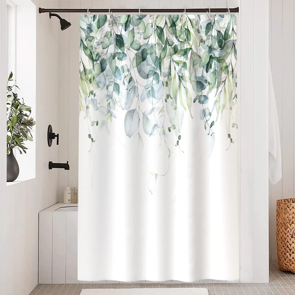 Uiiooazy Eucalyptus Shower Curtain, Sage Green Abstract Leaves Bath Curtain Mildew and Mould Resistant Waterproof Polyester Fabric Washable Opaque