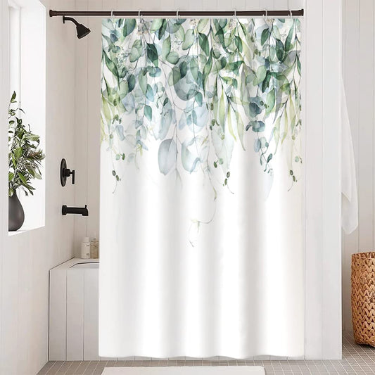 Uiiooazy Eucalyptus Shower Curtain, Sage Green Abstract Leaves Bath Curtain Mildew and Mould Resistant Waterproof Polyester Fabric Washable Opaque