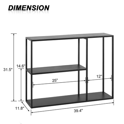 HDANI Console Table,3 Shelf Sofa Table,Thin Entryway Table,Metal Frame Couch Table for Small Spaces,Living Room,Hallway (Black, 100×30×80cm)