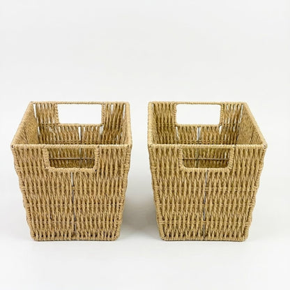 Viviendo Woven Storage Baskets Set of 2, Beige Rope Bins for Shelves