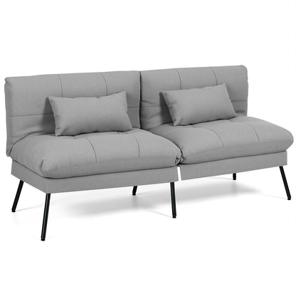 Panana Fabric 3 Seater Sofa Bed, 5-Gear Back Angle Adjustable Futon Sofa for Living Room/Guest Room (Grey)