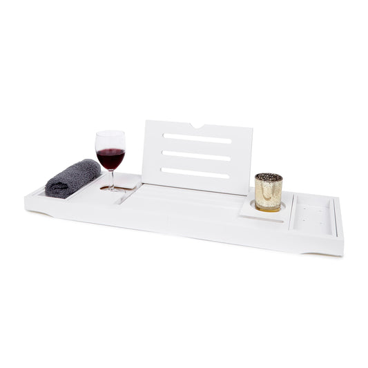Deep Calm Bath Caddy ? Extendable Bath Tray Holds Book, iPad, Tablet, Phone, Wine Glass, Candle - Adjustable Bathtub Table ? Luxury, Natural Bamboo