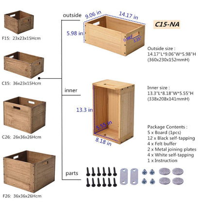 KIRIGEN Stackable Wooden Storage Cube with Handles, Natural