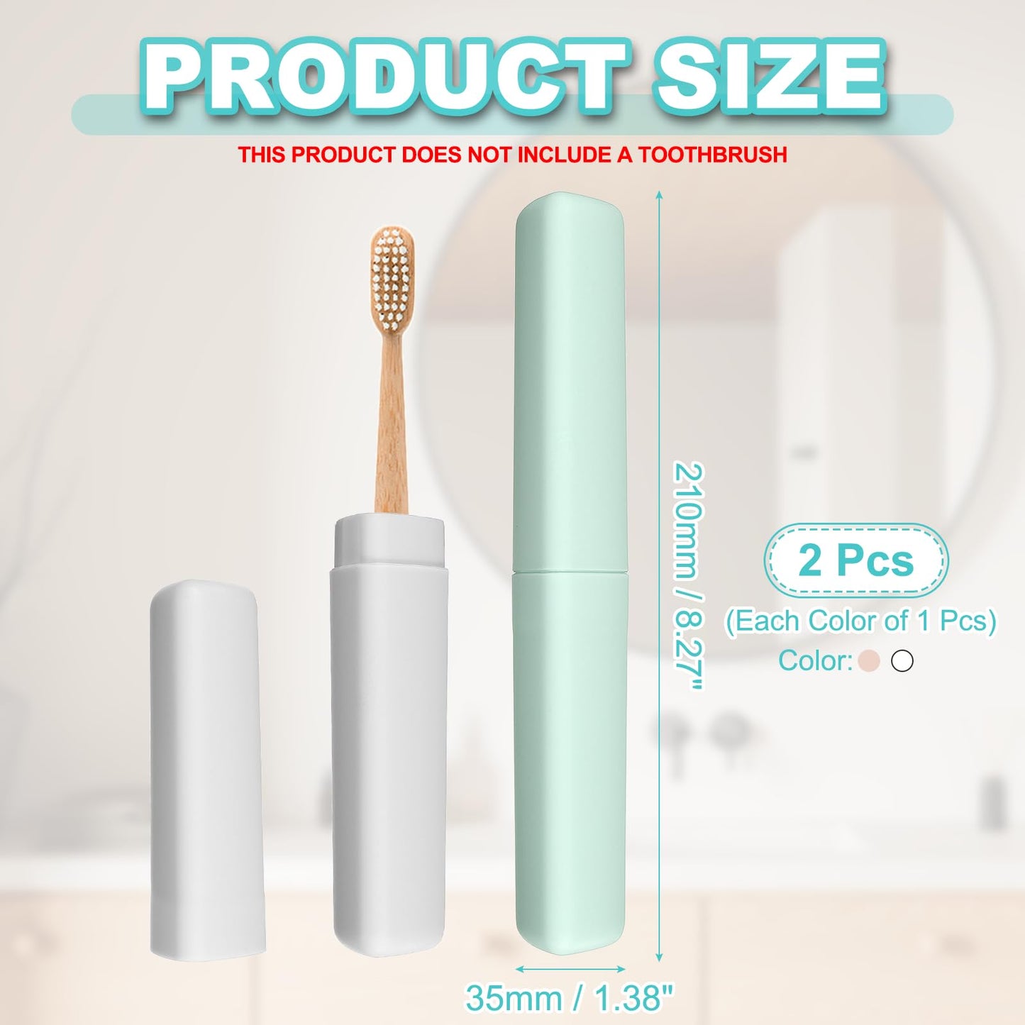 sourcing map 2Pcs Travel Toothbrush Case, 8.27 x 1.38" Portable Travel Toothbrush Holder, Plastic Toothpaste Container for Bathroom, Gym