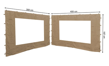 QUICK STAR 2 Side Panels with PE Window 300/400x195cm Beige for Gazebo 3x4m