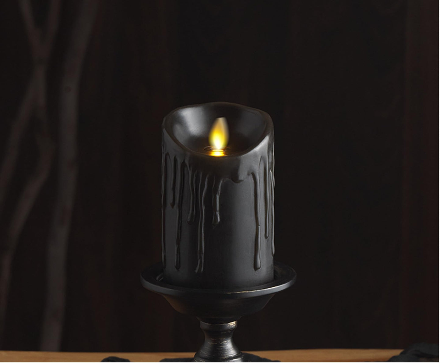 Luminara Wax Drip Flameless LED Candle, Black 3" x 4.5", Timer Function, Real Wax Pillar, Battery Operated Unscented Safe, Long-Lasting