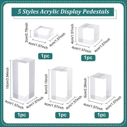 BENECREAT 5Pcs Clear Acrylic Cube Display Block, 2/4/6/8/10cm Solid Display Pedestal Stands for Gem Jewelry Display Pop Figures Cosmetic Showing