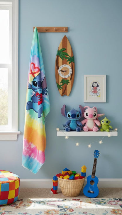 BrandMac Disney Stitch “Surfing” Beach & Bath Towel 70x140 cm, 100% Cotton | Soft & Quick-Dry Kids Bath & Swim Towel