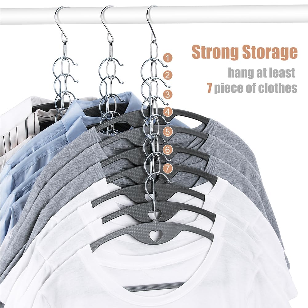 10-Pack Clothing Chain Hanger, Metal Space-Saving Closet Organizer, Anti-Wrinkle 7 Loop Organizer for Clothes, Dorm Room Essentials