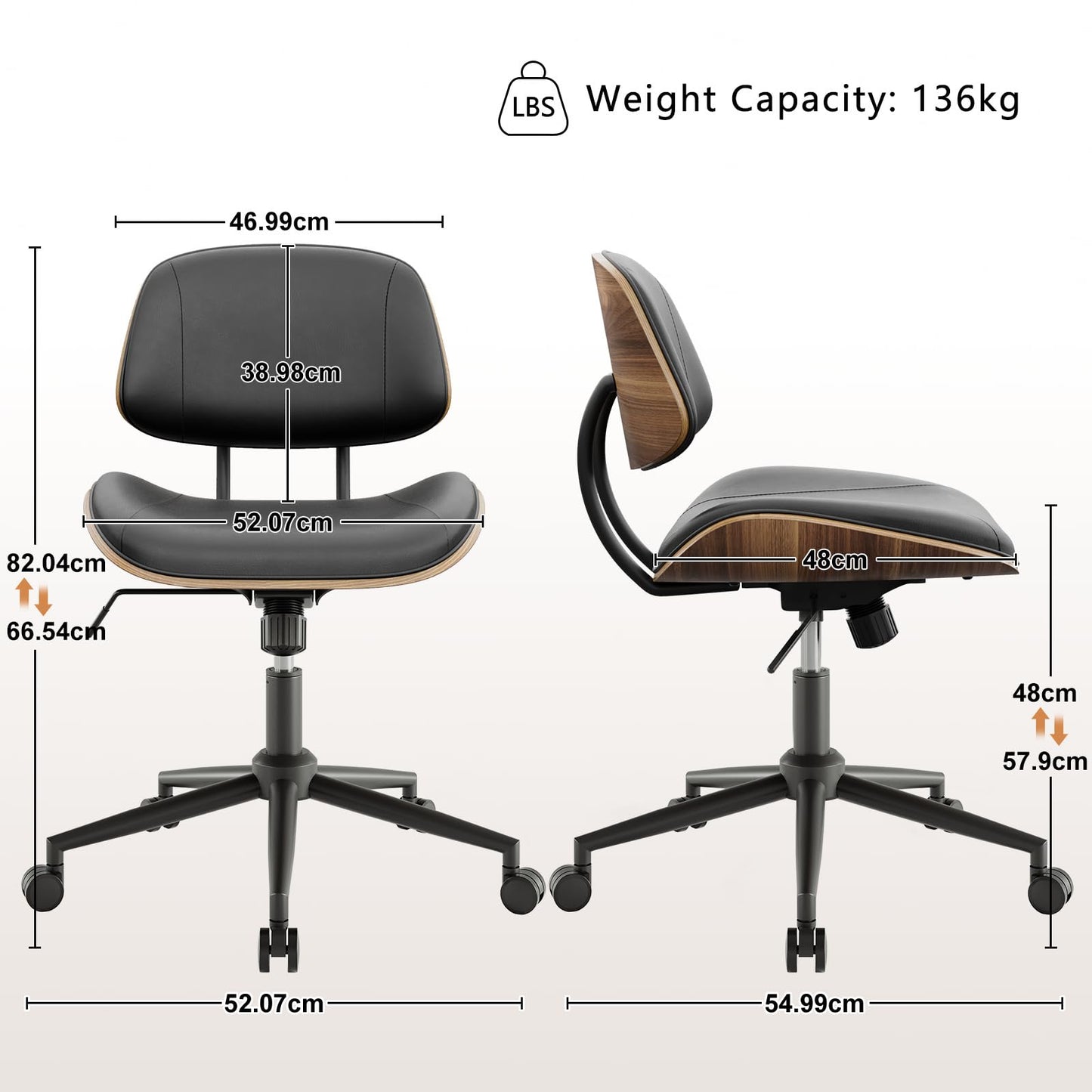 BERYTH Office Chair Comfy Small Ergonomic Office Chair with Wheels Desk Chair Modern Swivel With Adjustable Height Capacity up to 136 kg Study