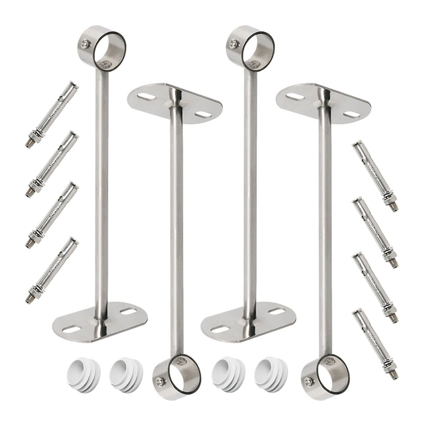 Ohamtes 4Pcs ID25 mm (1"), L350mm, clothes rail mounting bracket, shower curtain closet tie rod support frame, curtain rod flange socket, suitable for