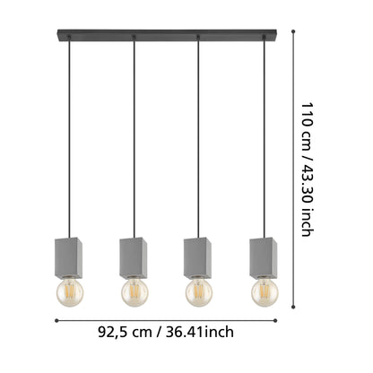 EGLO pendant lamp Prestwick 3, 4-light pendant lamp modern, industrial, pendant lamp made of concrete in grey and metal in black, dining table lamp,