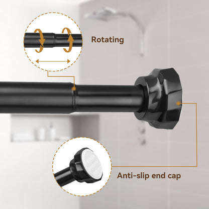 Black Extendable Shower Curtain Pole 76-195cm, Ø25mm Shower Curtain Pole No Drilling for Bathroom, Doorways, Balcony