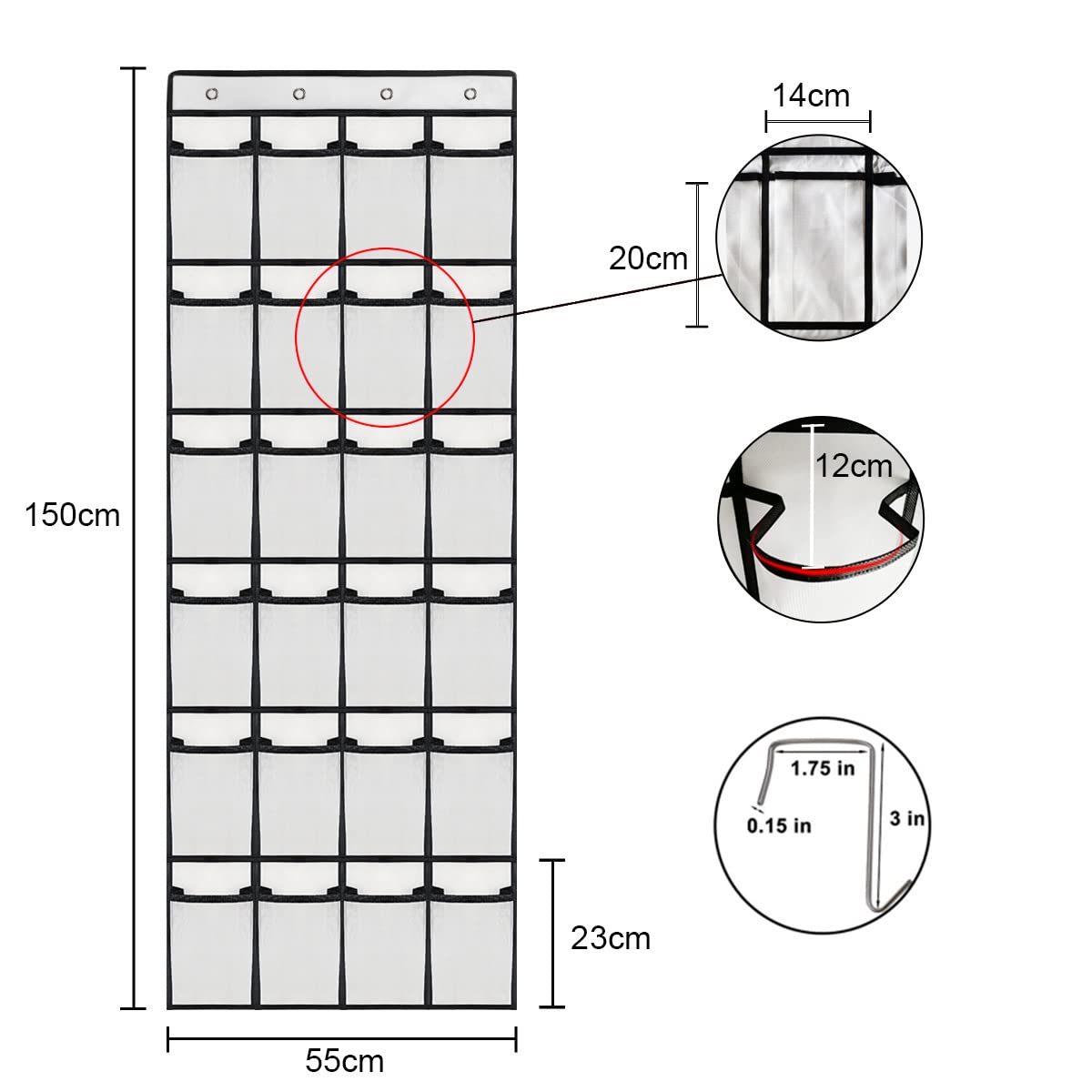 Hsthe Sea Hanging Organiser Over the Door 24 Large Mesh Pockets Storage hanger for Bedroom Bathroom Closet with 4 Hooks