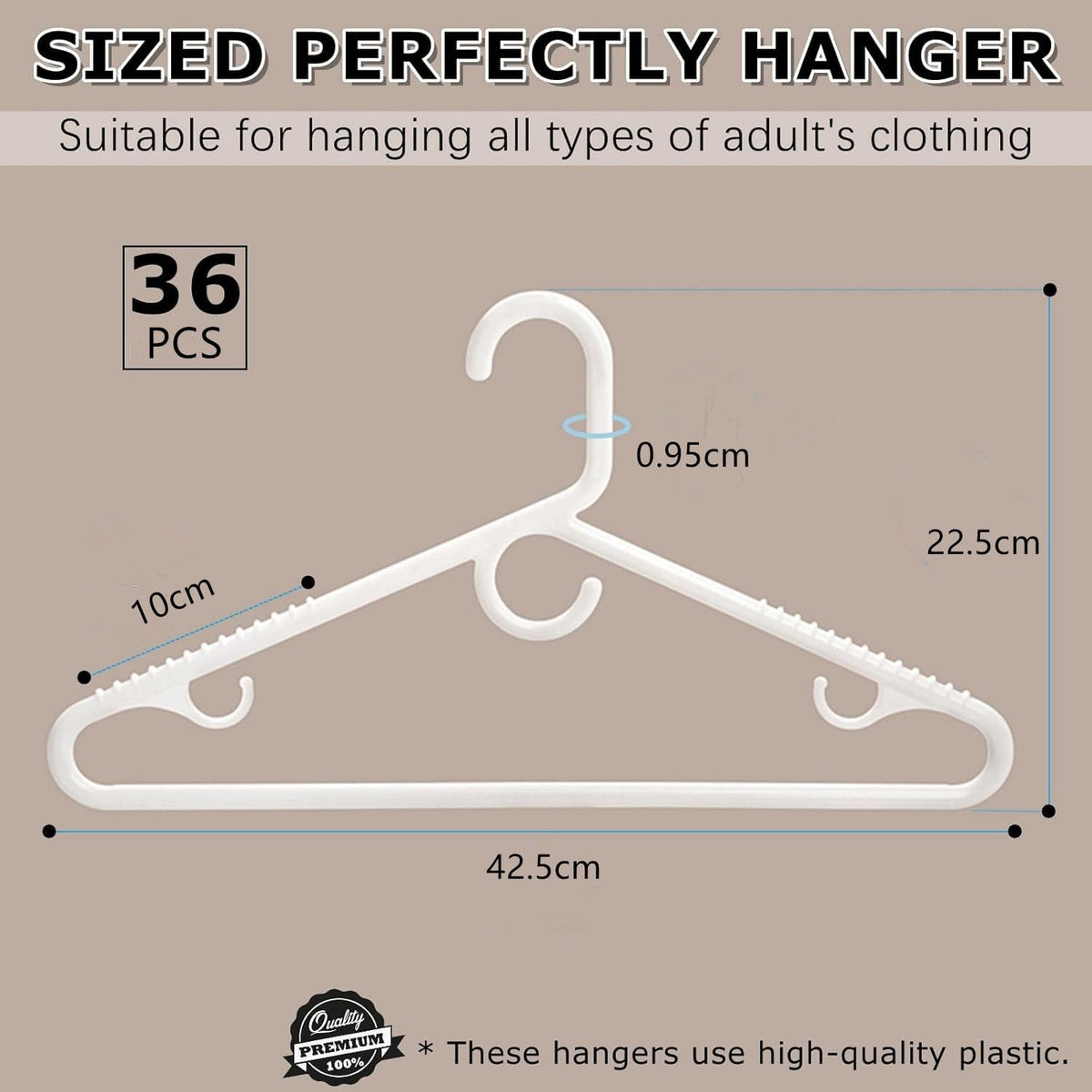 Amber Home 36pcs Thick Plastic Shirt Hangers, Stable Suit Hangers, White