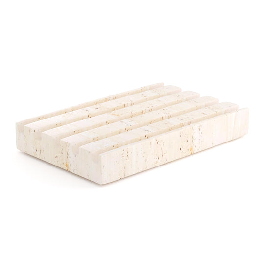 WORHE Beige Soap Dish, Natural Travertine Soap Holder,Bathroom Holder, Sponge Dish with Self-Draining Design, Suitable for Shower, Vanity, Kitchen,