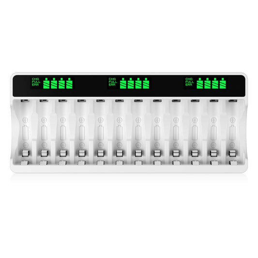 HiQuick 12 Slots LCD Battery Charger for AA & AAA Rechargeable Batteries, Type C Input(5V 2A), Battery Detection Technology