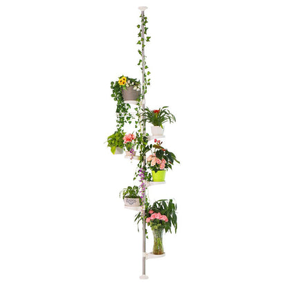 BAOYOUNI Plant Stand Tension Pole Indoor Telescopic Rod Corner Metal Flower Display Rack Tiered Pot Holder Adjustable Hanging Storage Shelf Floor to