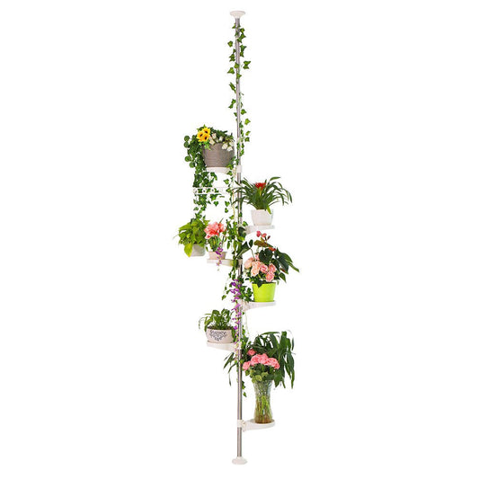 BAOYOUNI Plant Stand Tension Pole Indoor Telescopic Rod Corner Metal Flower Display Rack Tiered Pot Holder Adjustable Hanging Storage Shelf Floor to