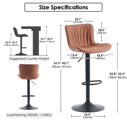 Kidol & Shellder Bar Stools Set of 2 Swivel Breakfast Barstools, Brown