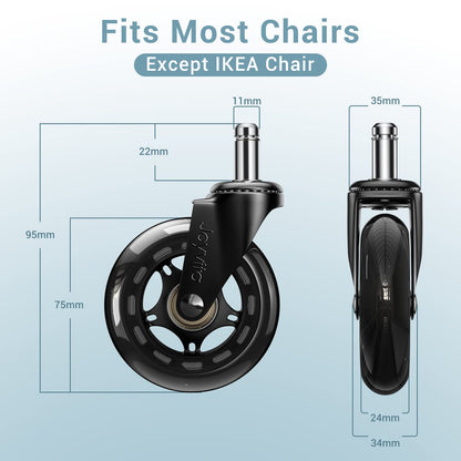 Office Chair Castors 11mm x 22 mm, Set of 5 Office Chair Wheels Replacements, Super Quiet and Soft Rubber Office Chair Casters for Hard Floors