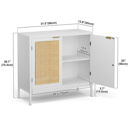 Yvsevnr White Rattan Buffet Cabinet, Sideboard and Tv Cabinet, Accent Cabinet with Magnetic Closure, Metal Legs, Anti-tipping