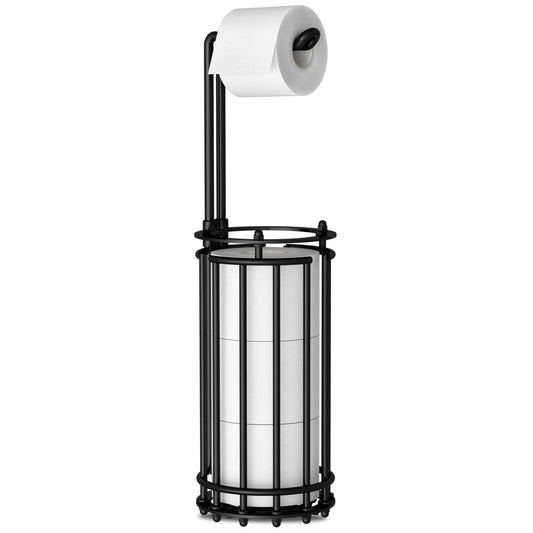 AFAjwsc Toilet Roll Holder Free Standing Black Toilet Paper Holder Stand, Floor Standing Toilet Roll Storage Dispenser Holds 4 Paper Roll