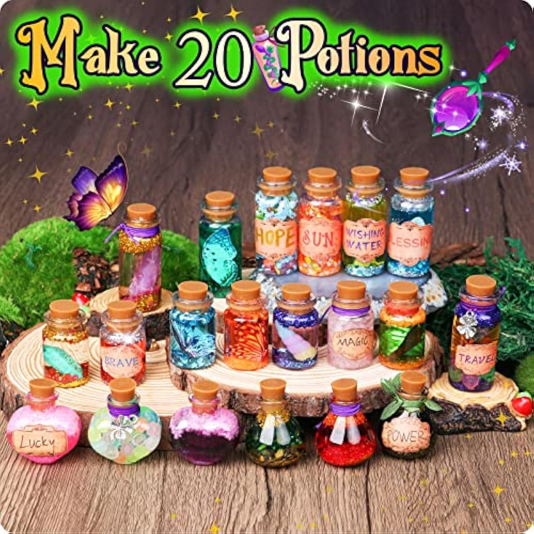 Mostof DIY Fairy Potions Craft Kits for Kids, Mix 20 Magical Wizard Potions with Energy Crystal Dust, Creative Gift Toy