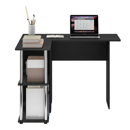 Furinno L-Shape Desk with Bookshelf, Engineered Wood, Americano/Chrome, 104.5 (W) x 73.51 (H) x 87.5 (D) cm