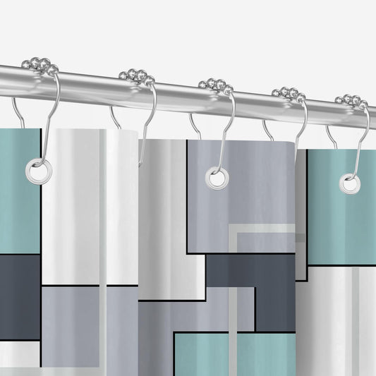 Lerores Shower Curtain, 180 x 200 cm, Squares, Teal, Weighted Hem, Anti-Mould, Water-Repellent, Washable Polyester Bath Curtains with 12 Eyelets and