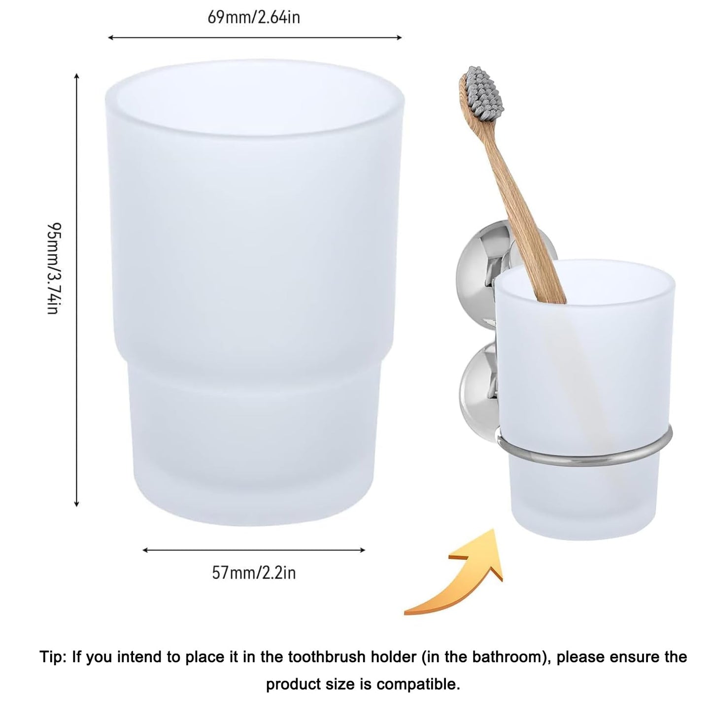 Set of 2 Glass Toothbrush Cups, Family Bathroom Cups, Replacement for Wall Mounted Toothbrush Holder, Bathroom Accessories (Matte)