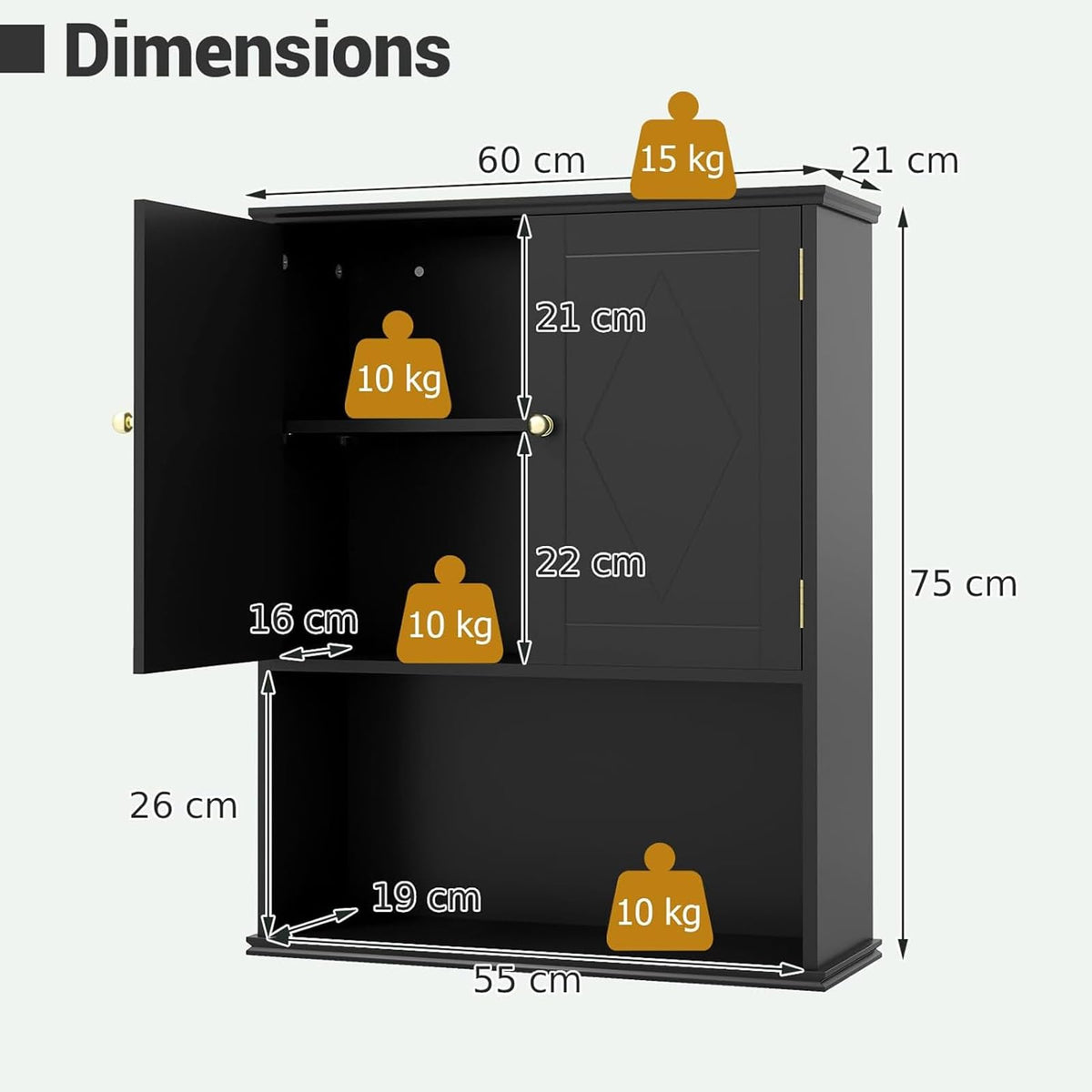 RELAX4LIFE Bathroom Cabinet Wall Mounted, Modern Bathroom Wall Cabinet with 2 Doors and Adjustable Shelves