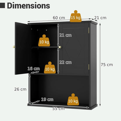 RELAX4LIFE Bathroom Cabinet Wall Mounted, Modern Bathroom Wall Cabinet with 2 Doors and Adjustable Shelves