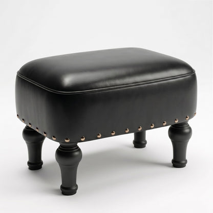 Cmishe Ottoman Leather Foot Rest with Thicker Foam Padded Seat, Footstool with Wooden Legs