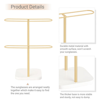 Mkono Sunglasses Organizer Glasses Holder Stand for 24 Pairs of Eyewear, 2 Tier Sunglass Storage Eyeglasses Display Rack Metal Frame with Wood Base