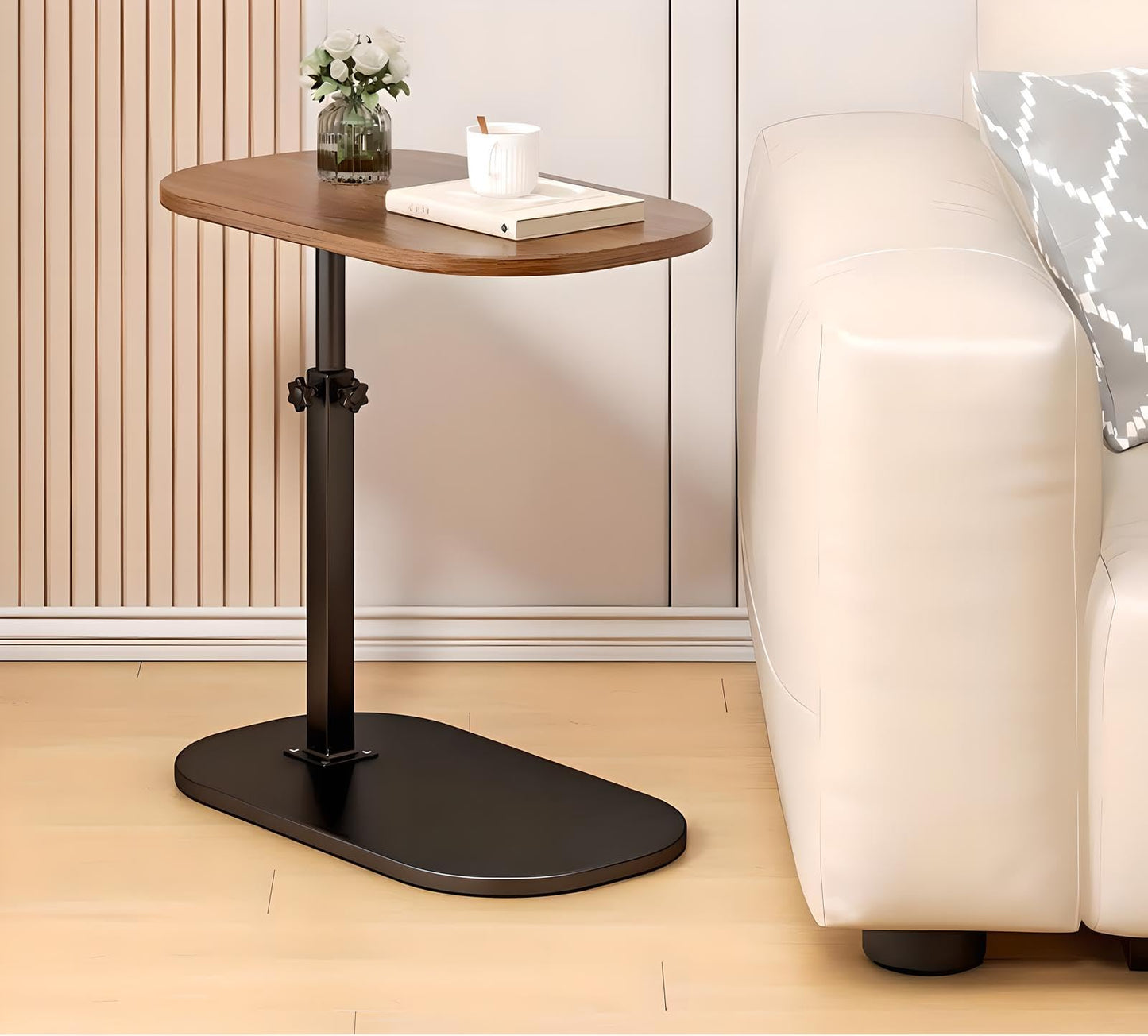 Gelory Height Adjustable Side Table 360° Swivel End Tables, Black Walnut
