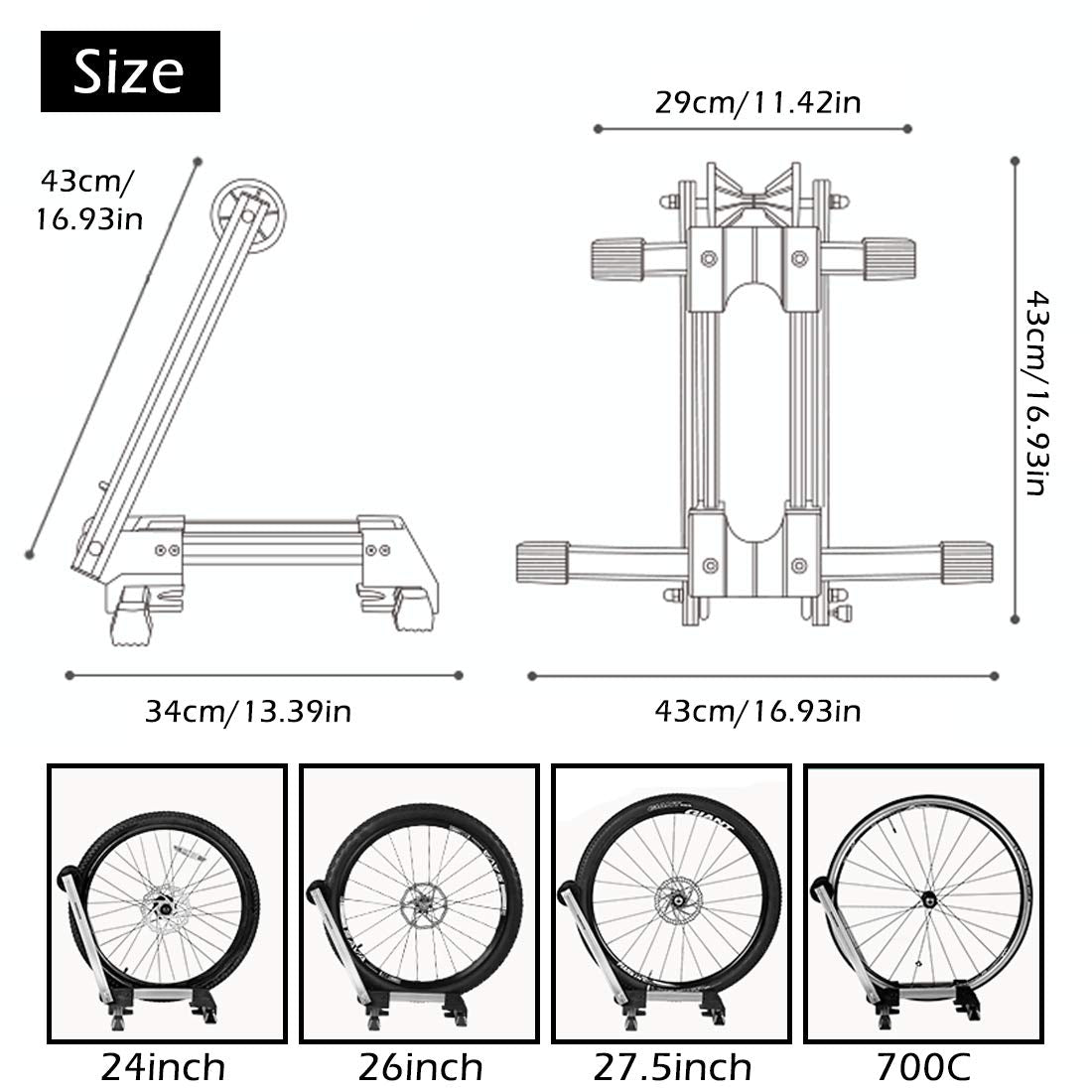 ROCKBROS Foldable Bike Stand Portable Bicycle Storage Holder Floor Parking Rack Aluminium Alloy Easel Park and Repair for MTB Road Bike Ebike Black