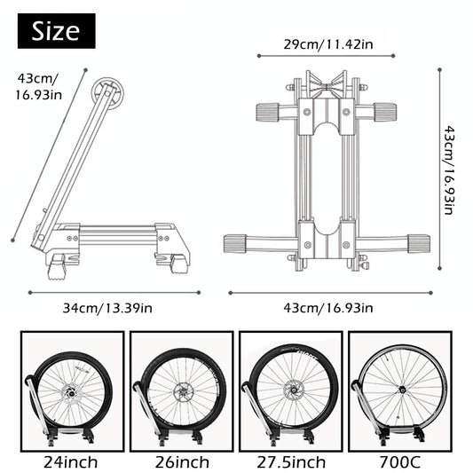 ROCKBROS Foldable Bike Stand Portable Bicycle Storage Holder Floor Parking Rack Aluminium Alloy Easel Park and Repair for MTB Road Bike Ebike Black