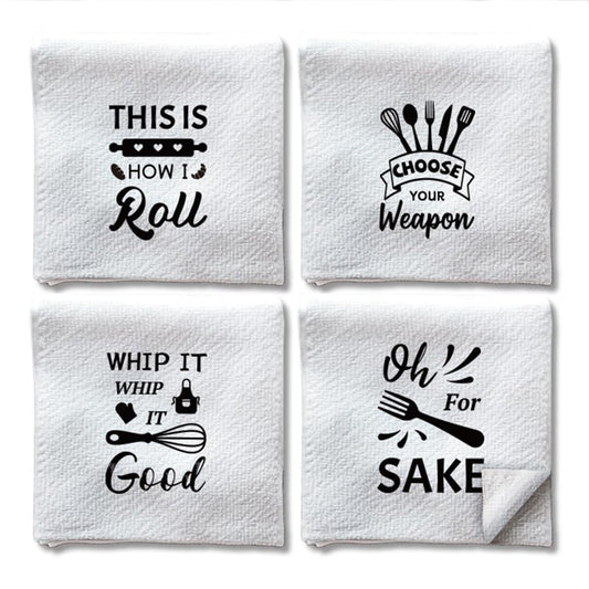 WADORN 4Pcs Funny Kitchen Hand Towels, This is How I Roll Decorative Kitchen Dish Towels 24 x 16 Inch Microfiber Absorbent Soft Hand Tea Dishcloths