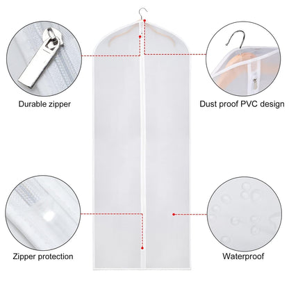 Cwmniily Garment Bags, 2 Pack, 60cm*160 cm Long Dress Bags Cover, PEVA Transparent Hanging Clothes Covers