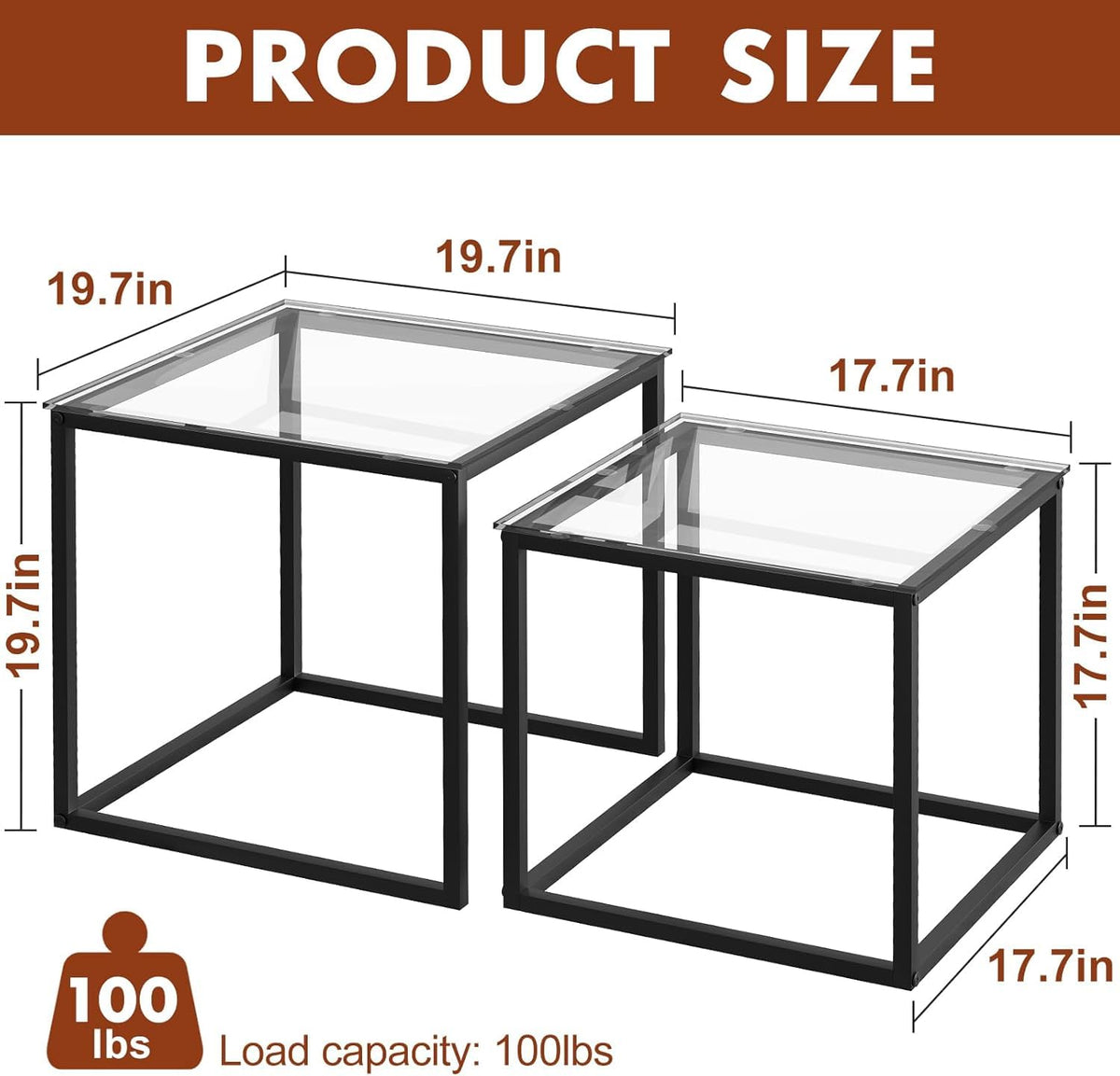 Huhote Nesting Tables, Set of 2 End Table, Coffee Tables, Glass Side Table