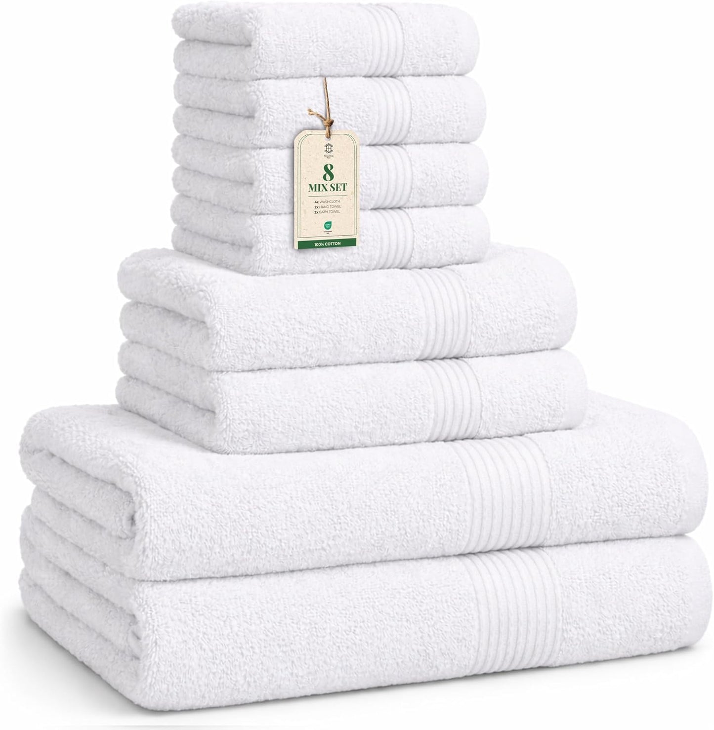 HomeBurg Luxe Set – Washcloths (30 x 30cm), Hand Towels (40 x 70cm) & Bath Towels (65 x 137 cm) – 100% Cotton, Soft, Absorbent, Easy Care, Versatile
