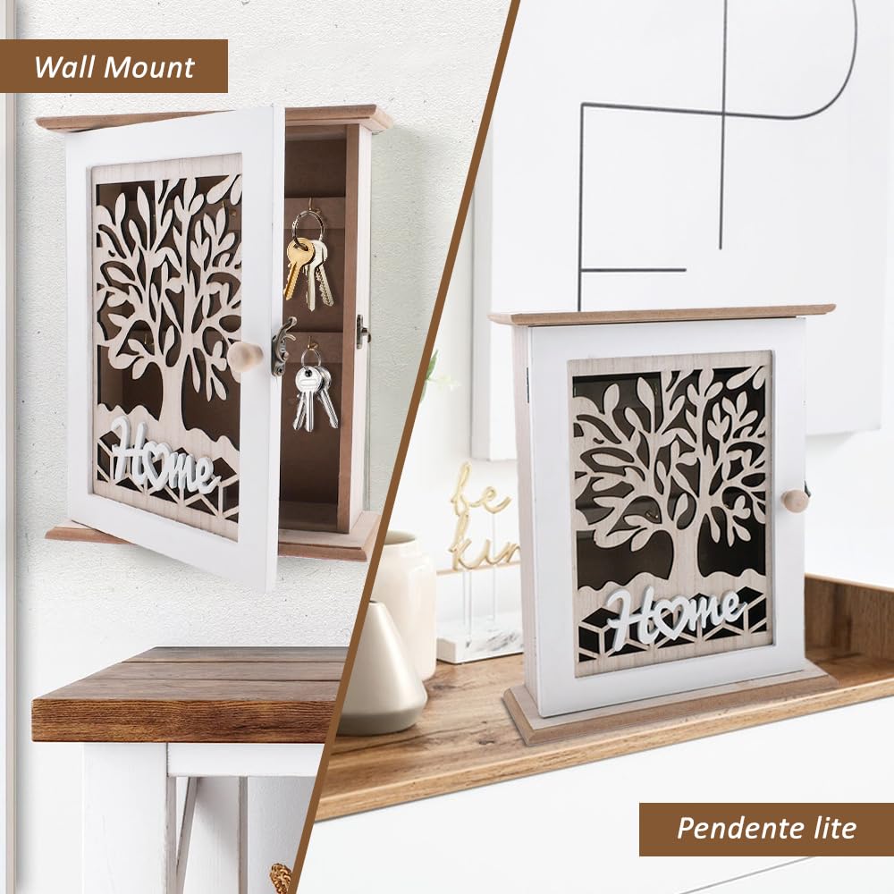 wocpvm Wooden Key Holder Vintage key boxes wall mounted indoor 6 Key Hooks Key Box key cabinet with lock buckle for Entrance, Hallway